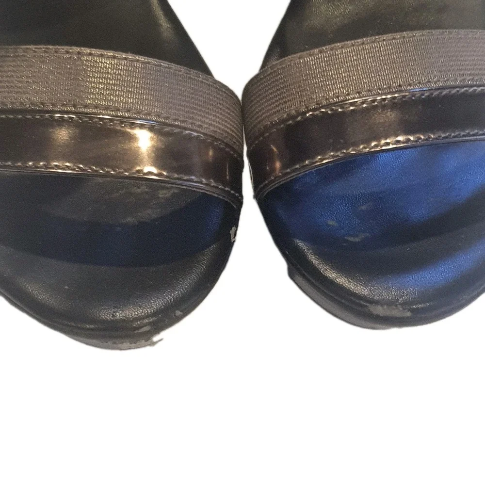 Charles David Grey Black Wedge‎ Heel Sandals Elastic Straps Pewter 10 inches